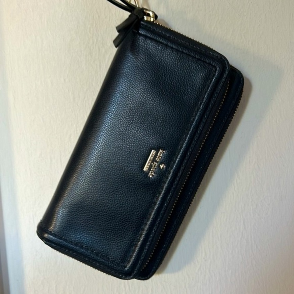 Kate Spade Anita Patterson Drive Leather Double Wallet Wristlet Clutch Black